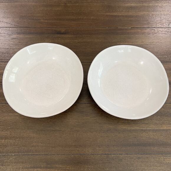 Set of 2 Crate and Barrel Marin 9” White Low Salad Bowls Plates Made in Portugal - Picture 1 of 4